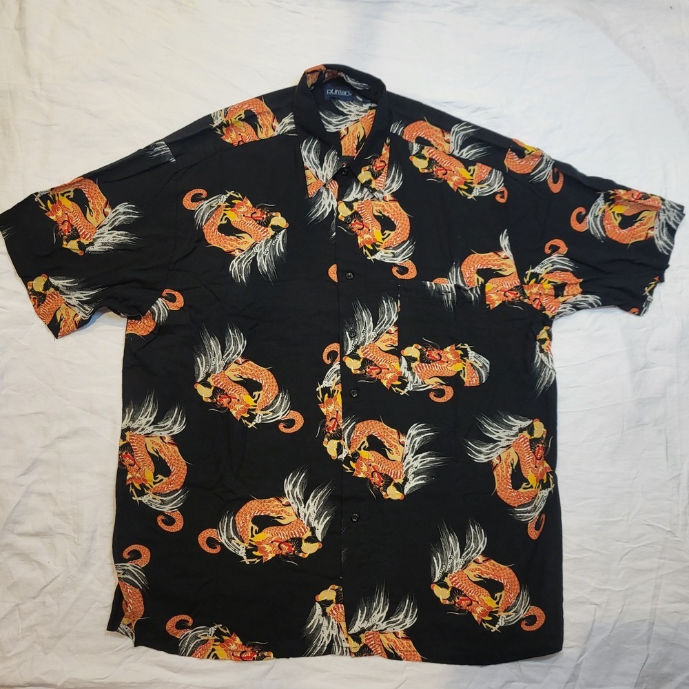 Puritan Men Hawaiian camp shirt Large Aloha luau Tropical Dragon‎ Rayon